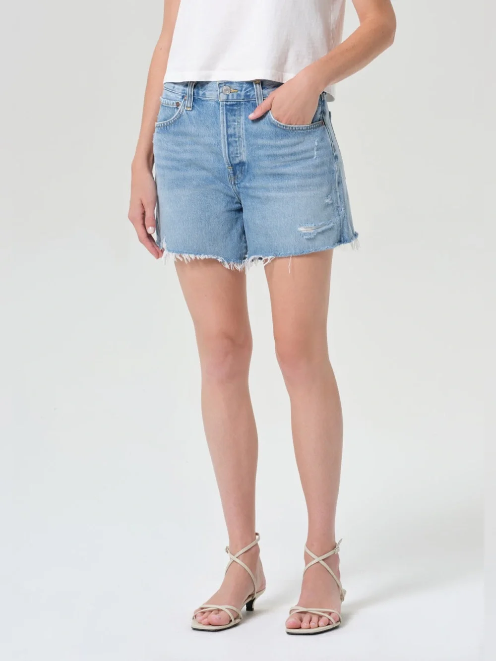 Agolde Light Blue Distressed Denim Cutoff Shorts Sz 29 Coastal Casual Chic